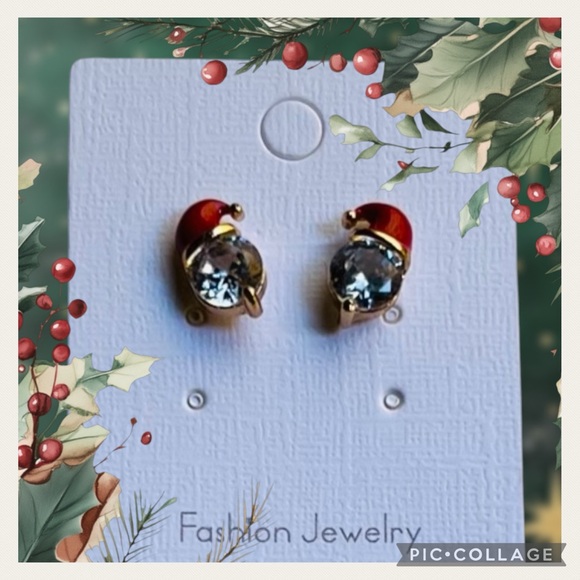 NEW Chic Xmas Red Santa Claus Crystal Post Earrings - Picture 4 of 6